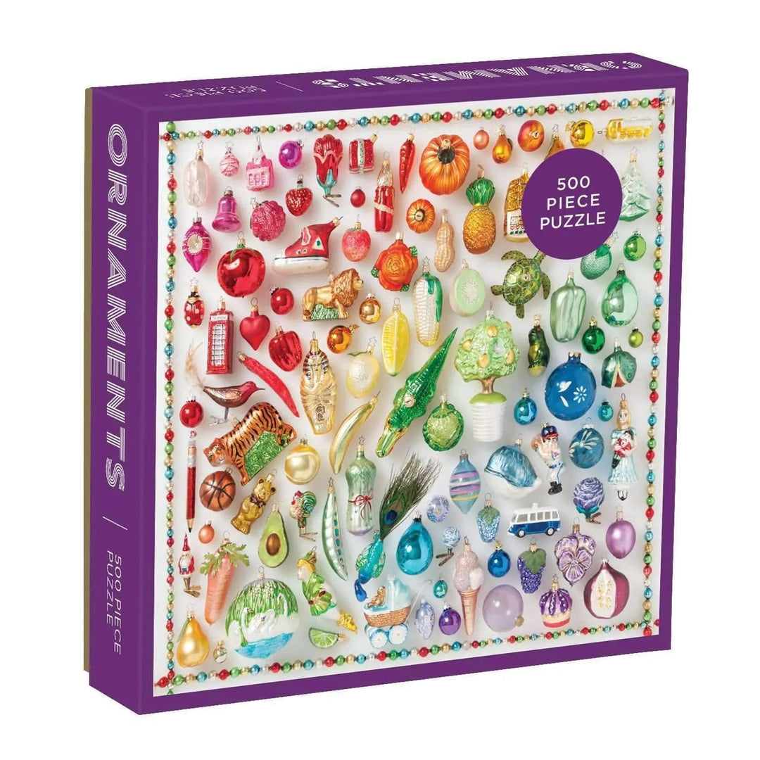 Rainbow coloured Christmas tree ornaments 500 piece jigsaw puzzle