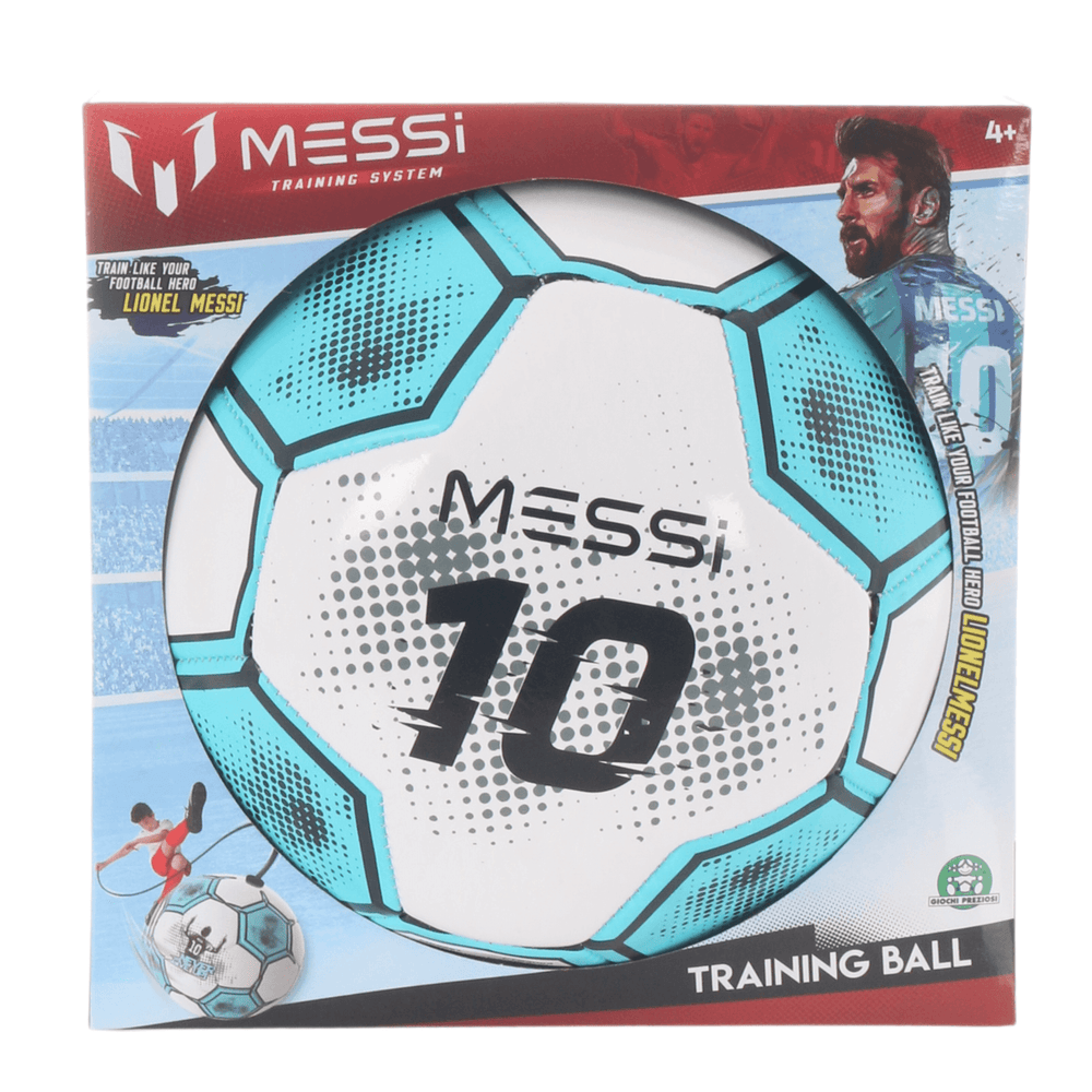 messi training system blue and white football in box packaging with 'messi 10' branding