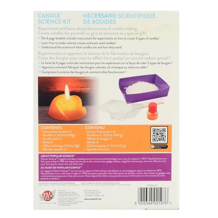 Back of the box of Popular Science Candle making kit