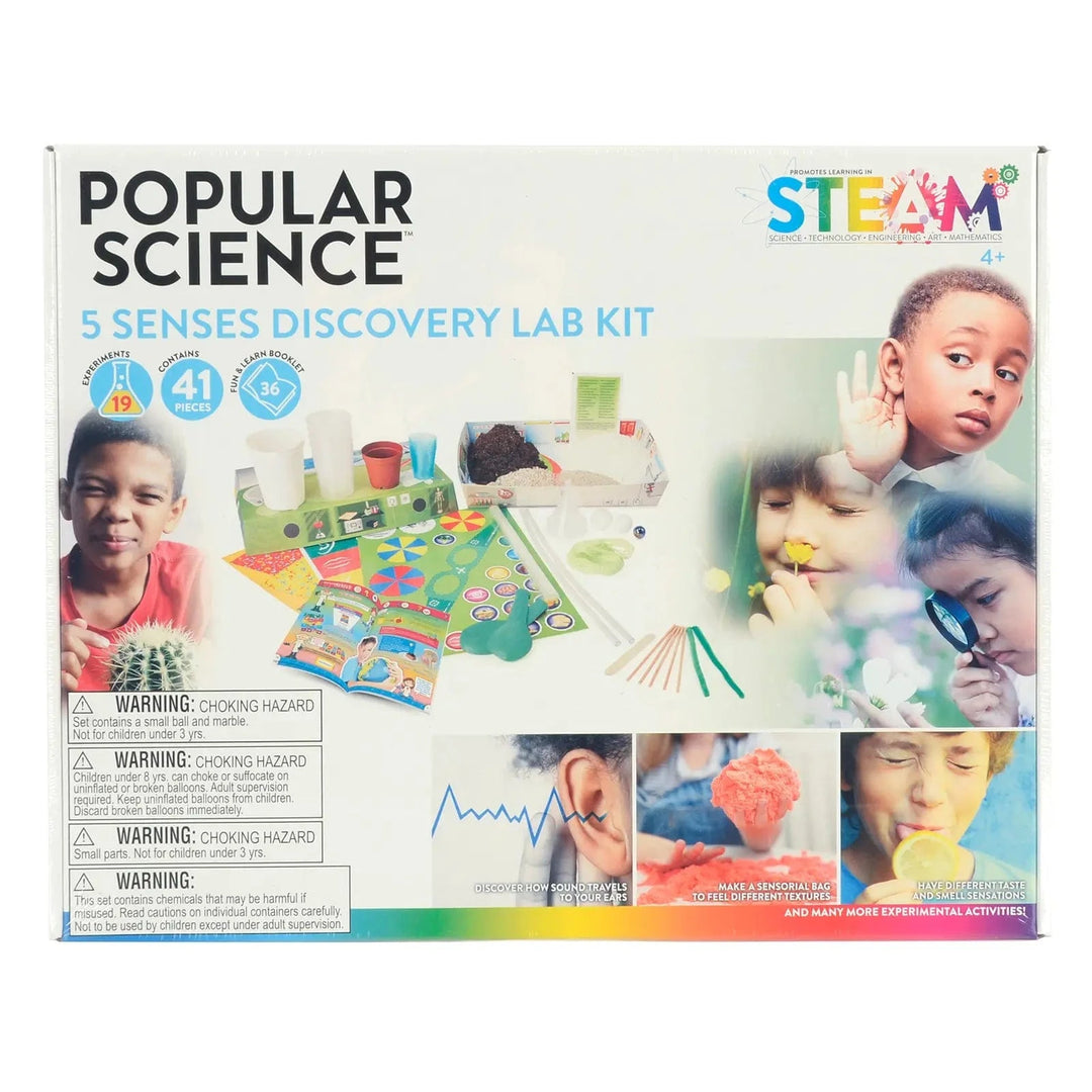 Box of Popular Science 5 senses Discovery lab kit with 19 experiments