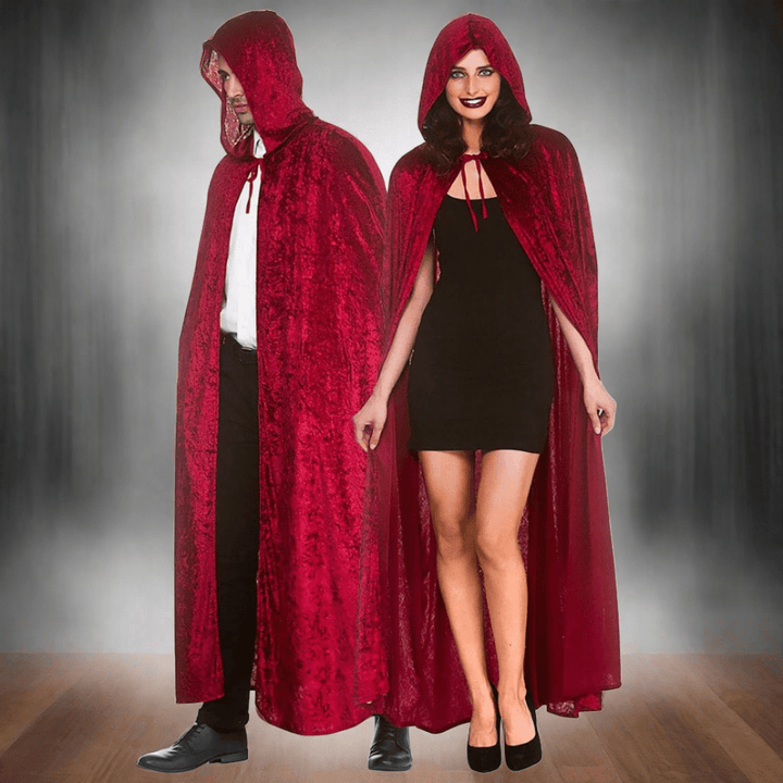 Adults Deluxe Velvet Hooded Cape Dark Red Vampire 140cm