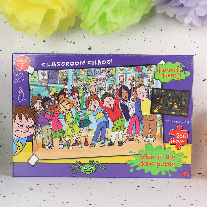 horrid henry classroom chaos jigsaw puzzle on colourful background with fun decorations