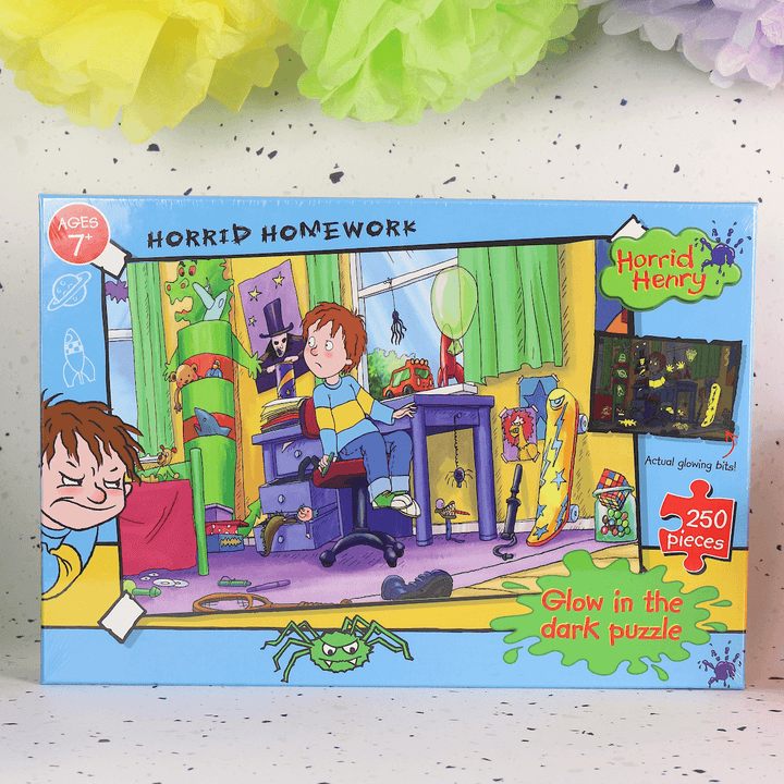 horrid henry horrid homework jigsaw puzzle on colourful background with fun decorations