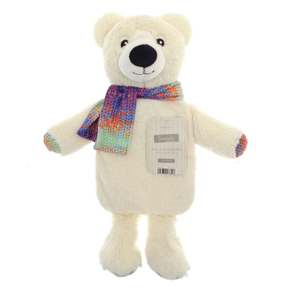 Novelty hot water bottle with polar bear cover