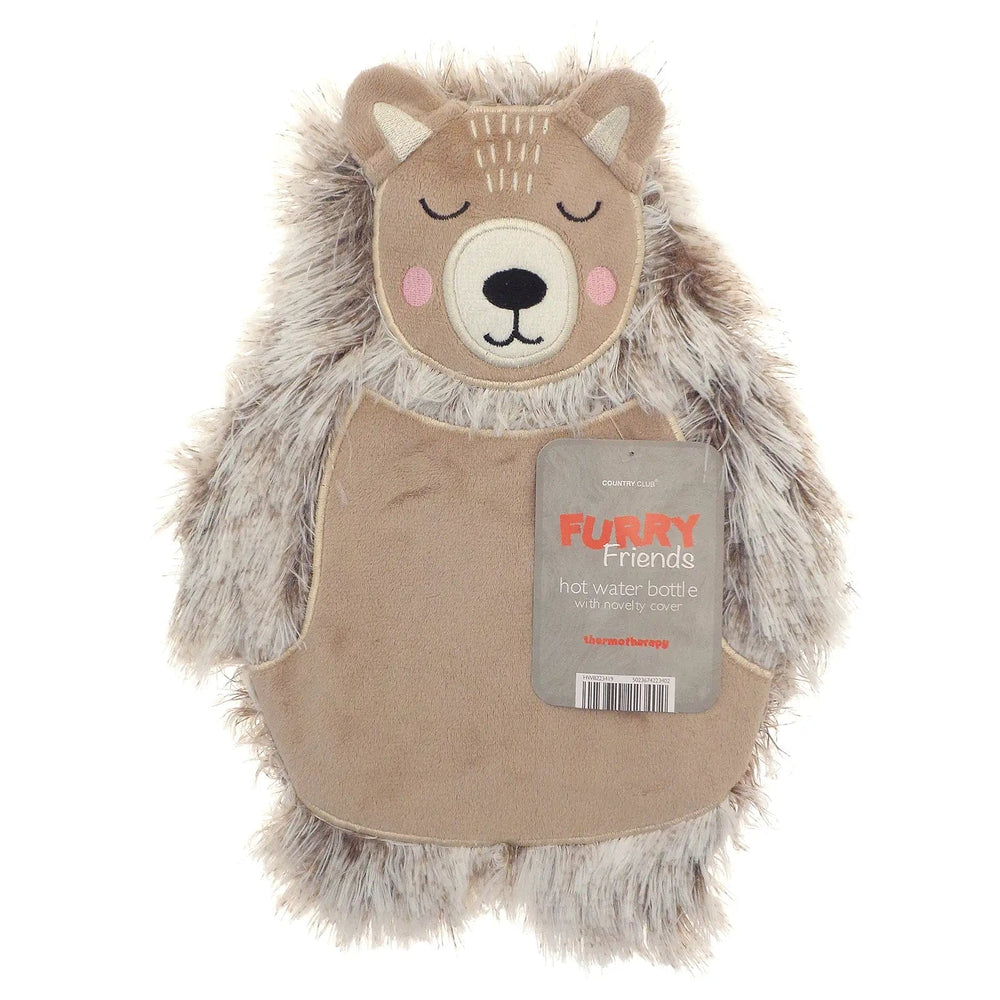 Furry Friends hot water bottle with fluffy bear cover