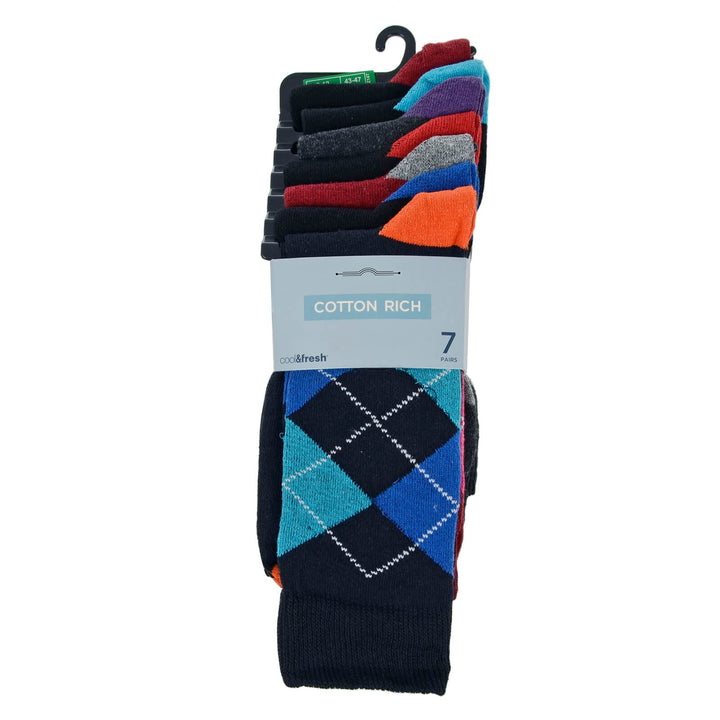 cotton rich cool & fresh socks 7 pairs in colour argyle pattern