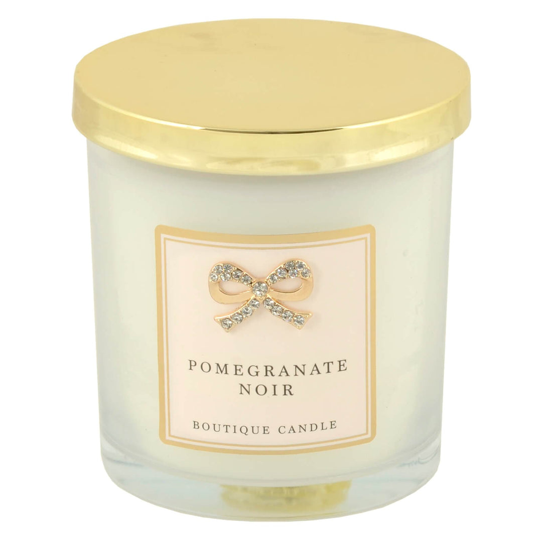 Boutique Candle Scented Hand Poured Soy Wax Diamante Bow 9cm Pomegranate Noir