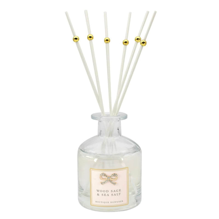 Boutique Diffuser Clear Glass Diamante Bow Home Fragrance 200ml Wood Sage & Sea Salt