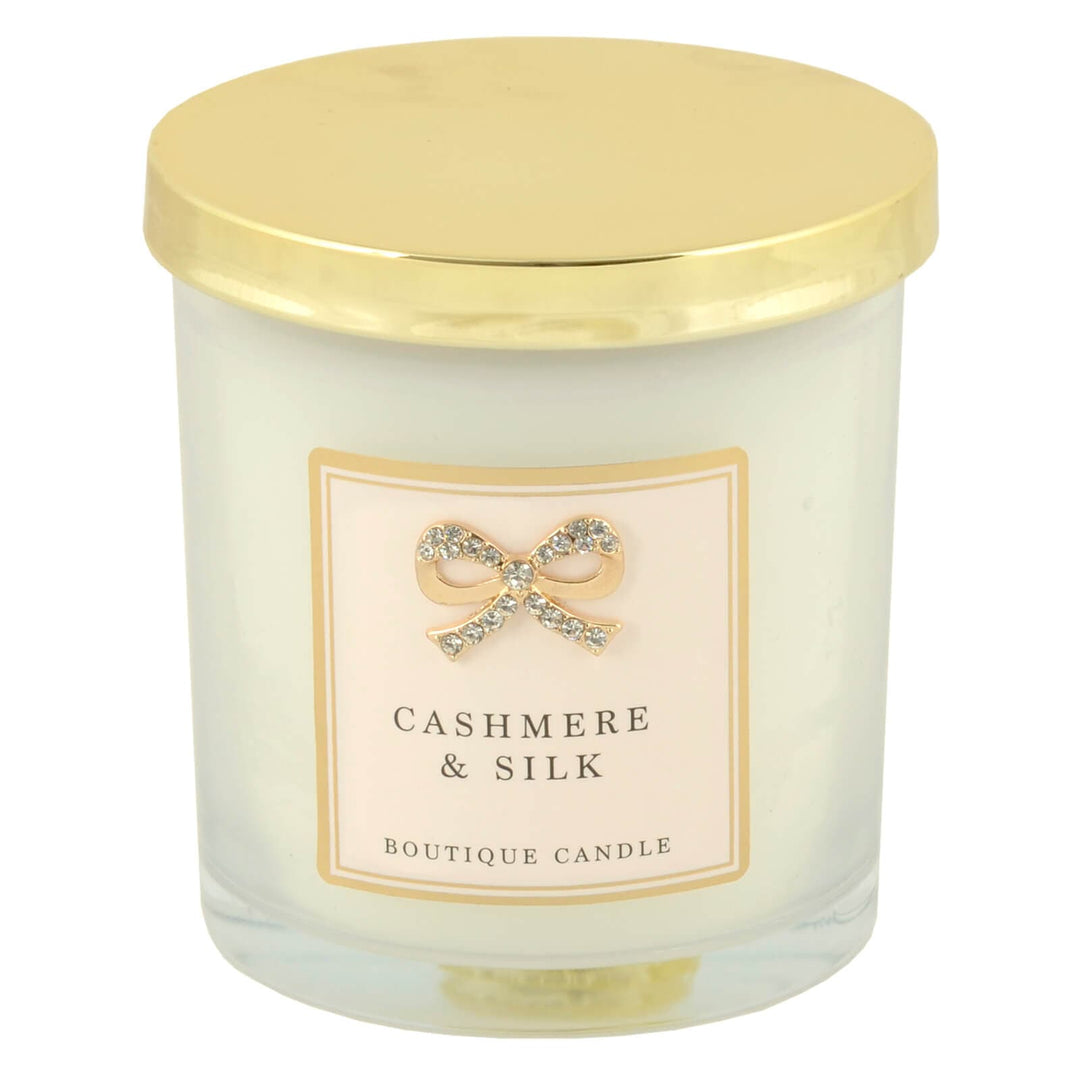 Boutique Candle Scented Hand Poured Soy Wax Diamante Bow 9cm Cashmere & Silk