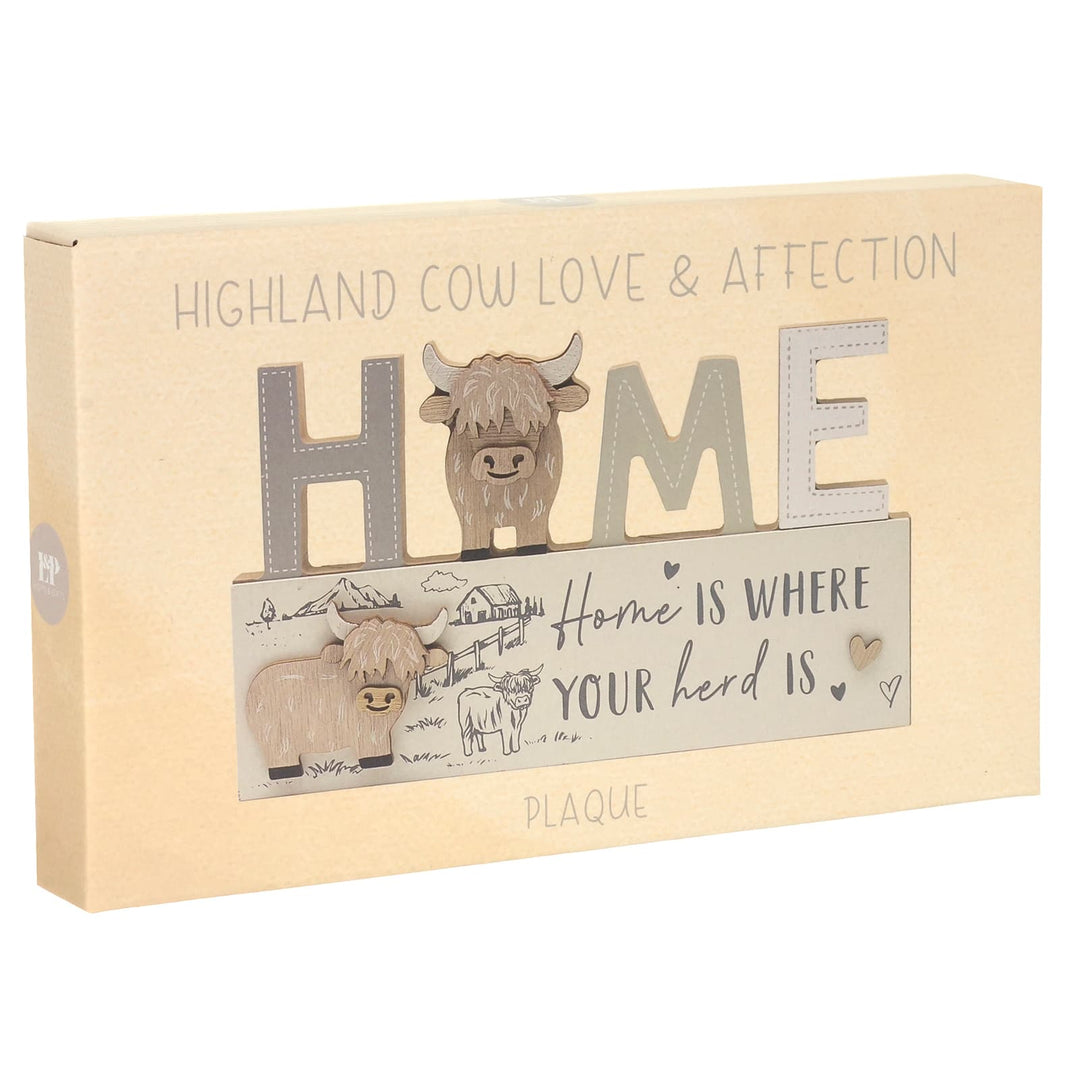 Box packaging for Highland Cow Home quote wooden plaque