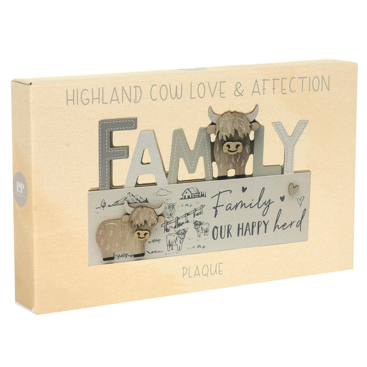 Box packaging for Highland Cow Family quote wooden plaque