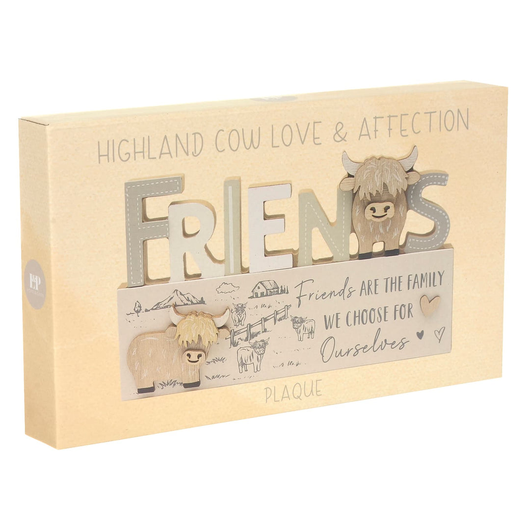 Box packaging for Highland Cow Friends quote wooden plaque