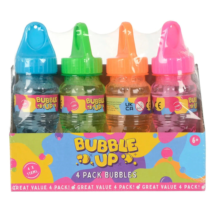 Pack of 4 Bubble Up bottle of bubble blowing liquid in different colours