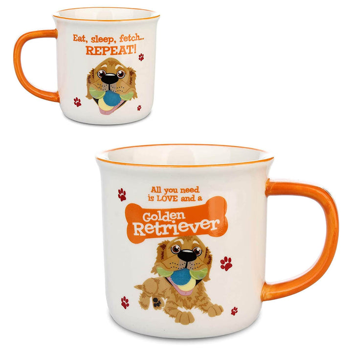 Wags & Whiskers Dog Mug Novelty Design Slogan Stoneware Golden Retriever