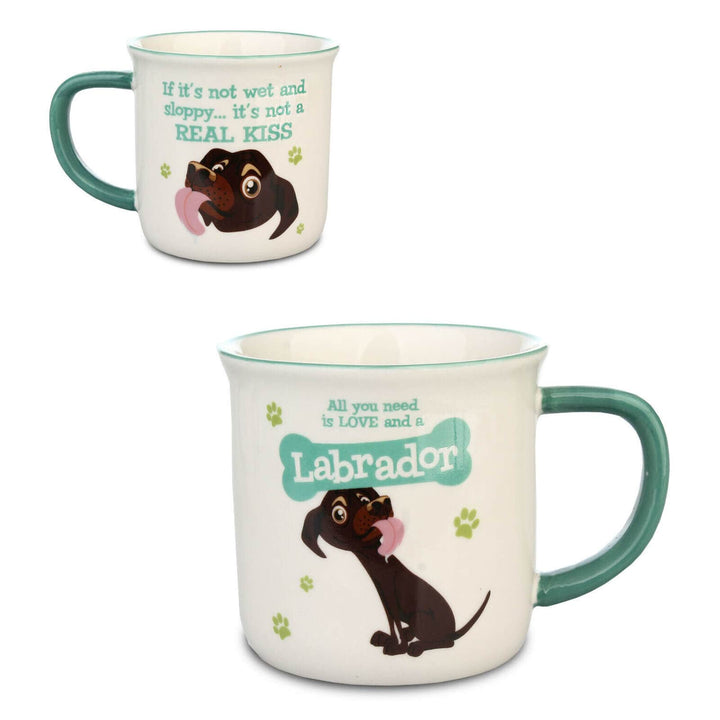 Wags & Whiskers Dog Mug Novelty Design Slogan Stoneware Labrador (Brown)