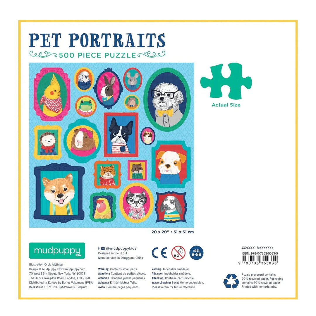 Back of the box of Pet Portraits 500 piece jigsaw puzzle