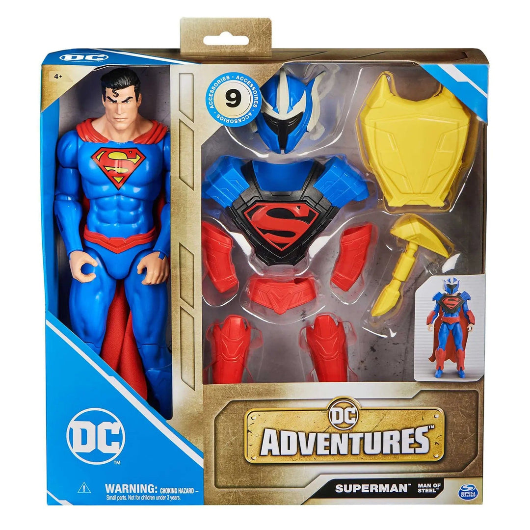 Superman Man of Steel action figure with 9 armour accessories in packaging