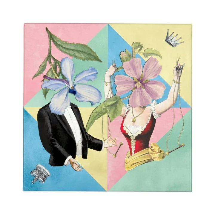 Christian Lacroix man and woman with flower heads let's play jigsaw puzzle