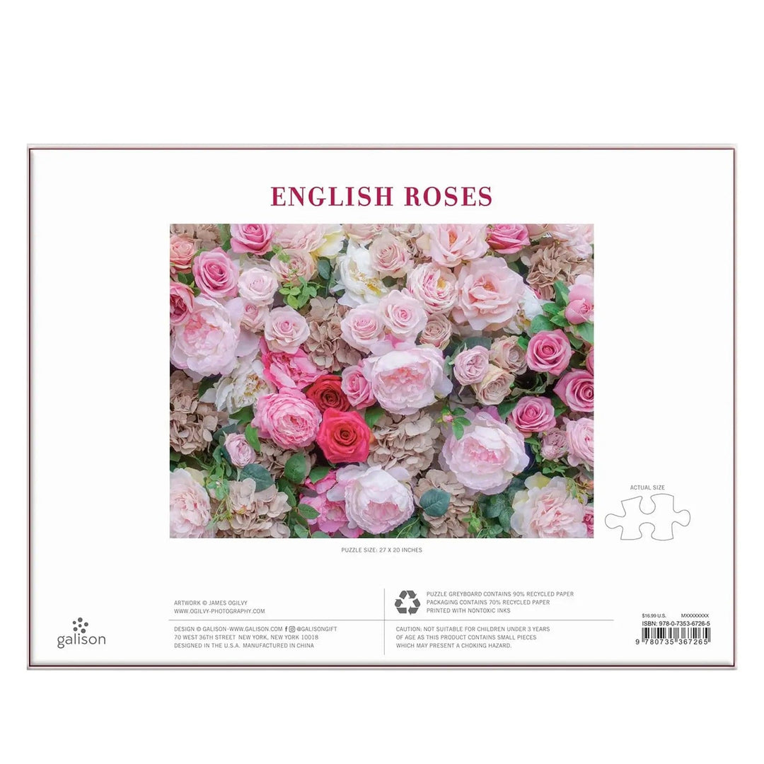 Back of the box of English Roses 1000 piece jigsaw puzzle