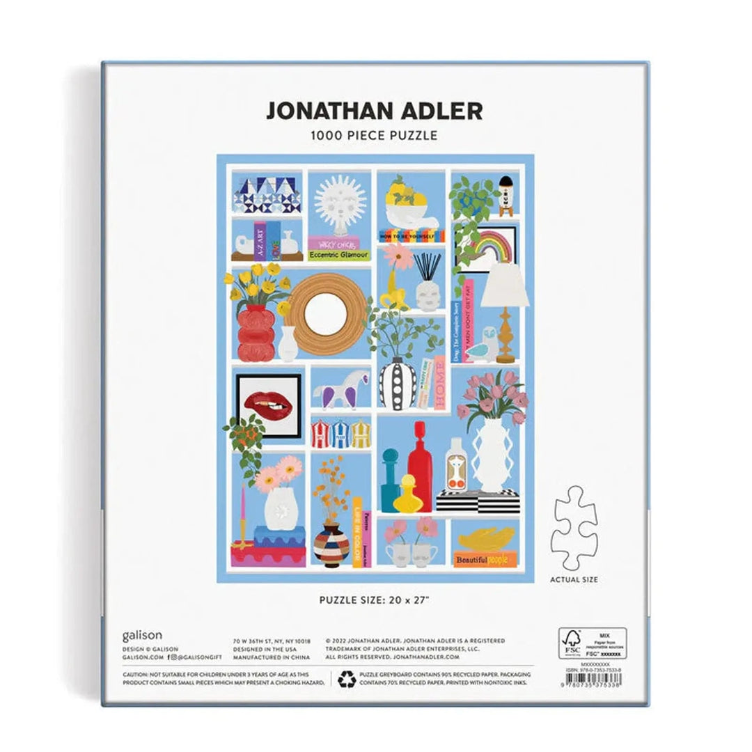 Back of the box of Jonathan Adler 1000 piece jigsaw puzzle