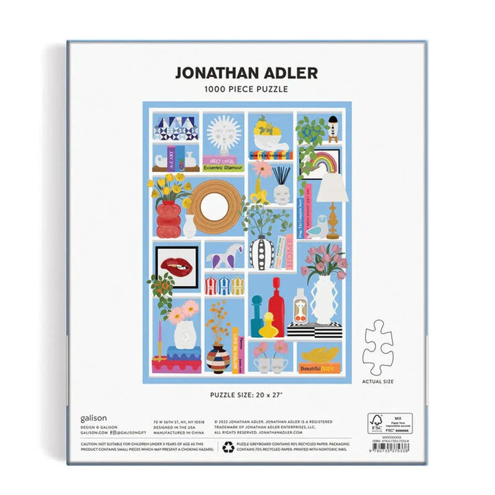 Back of the box of Jonathan Adler 1000 piece jigsaw puzzle