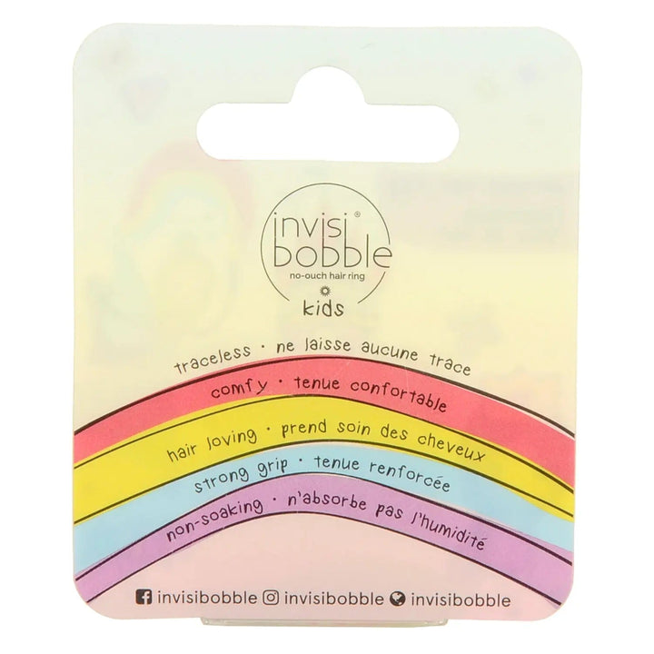 Back of the pack of rainbow invisibobbles hair ties for kids