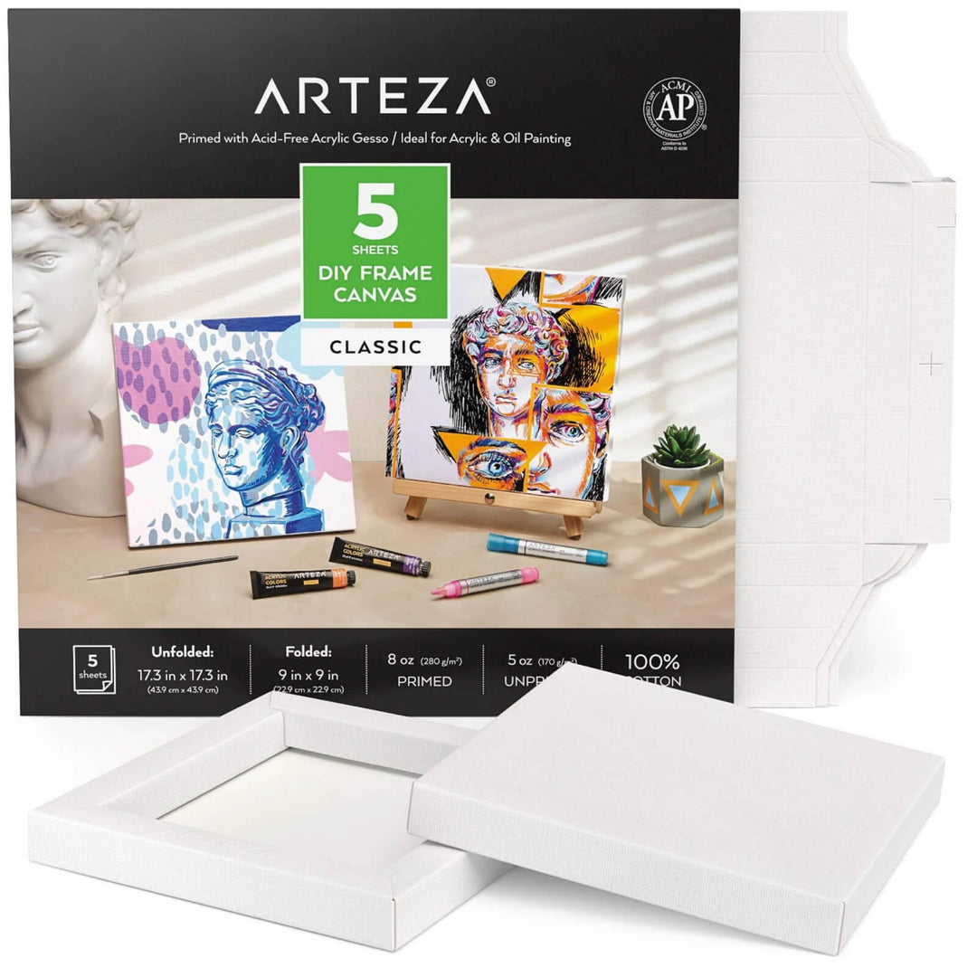 Arteza DIY Frame Canvas 5 Sheets White Cotton Primed 44 x 44cm