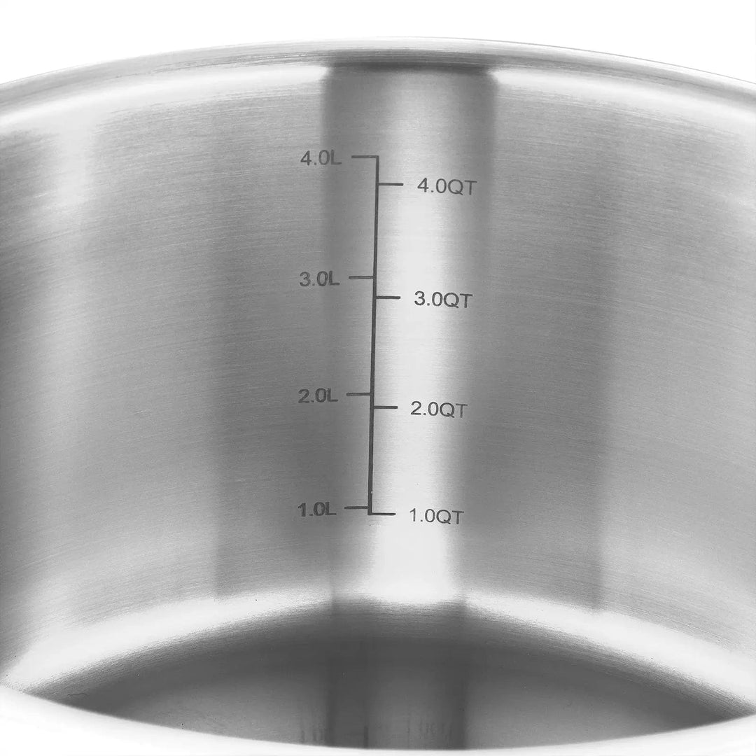 measuring gauge inside a stainless steel casserole dish