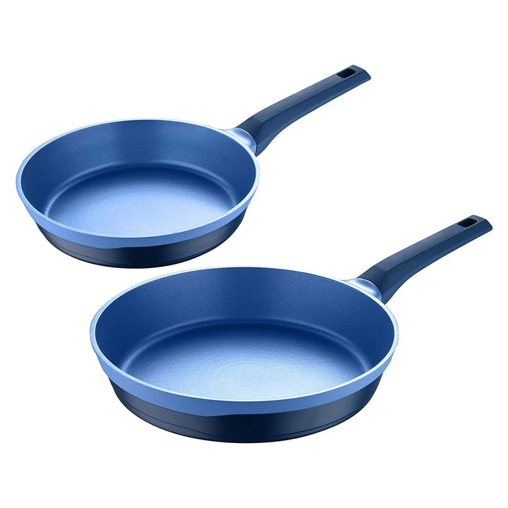 Set of 2 MasterPro Blue Diamond blue frying pans with dark base and handle