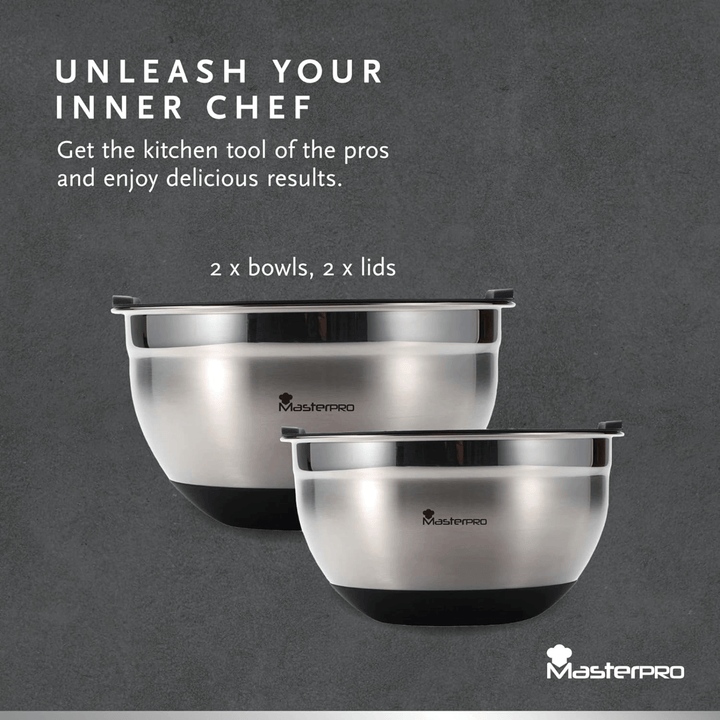 2 x bowls and 2 x lids - get the kitchen tool of the pros and enjoy delicious results text