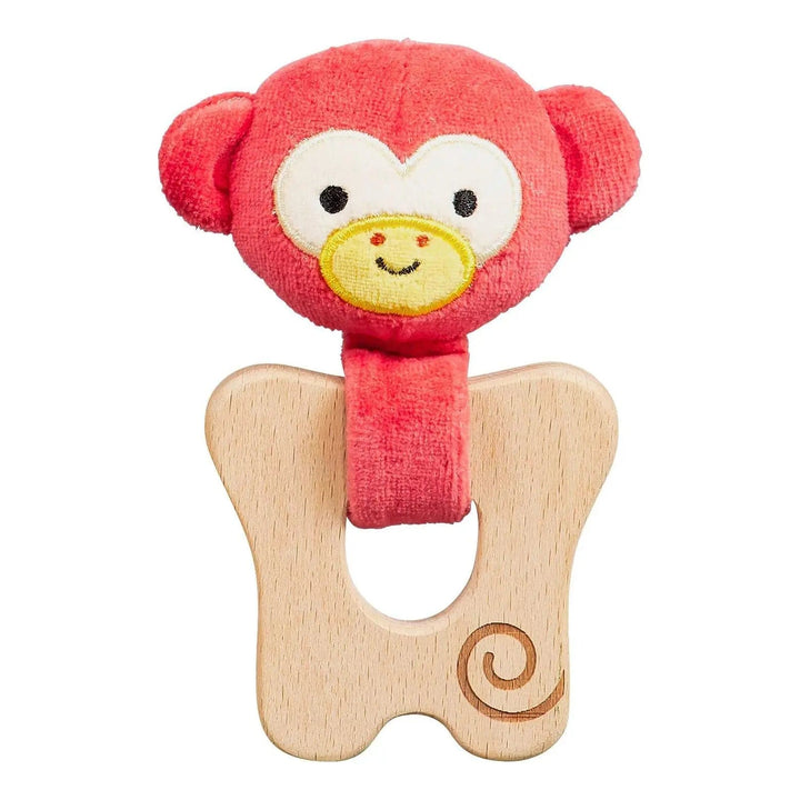 Wooden teether with red monkey soft head