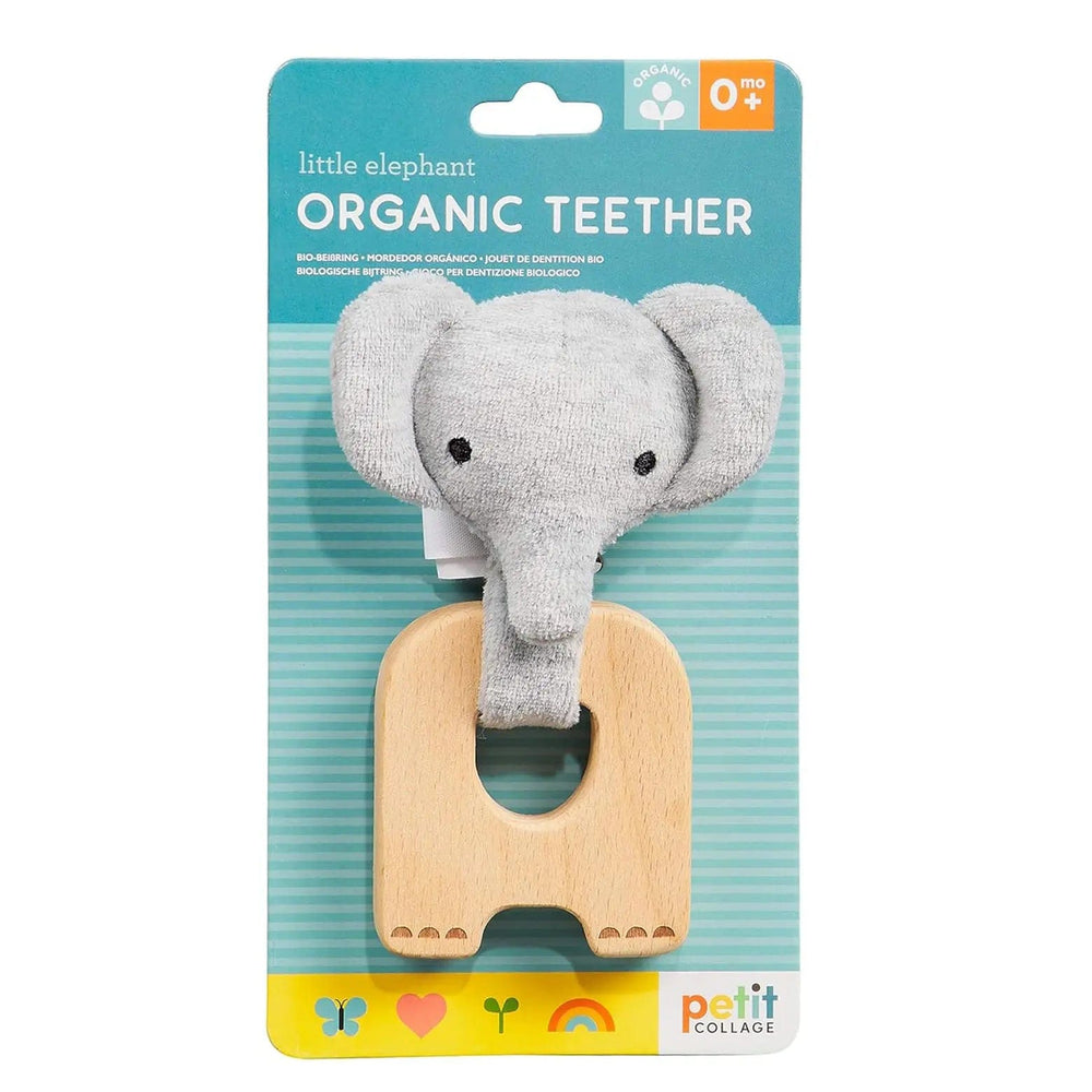 Little elephant organic teether made from wood and cotton fabrics