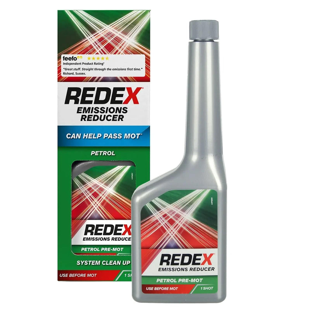 Redex pack and bottle of emissions reducer pre-MOT for petrol engines