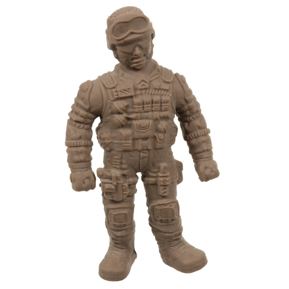 Brown soldier figure made from stretchy rubber