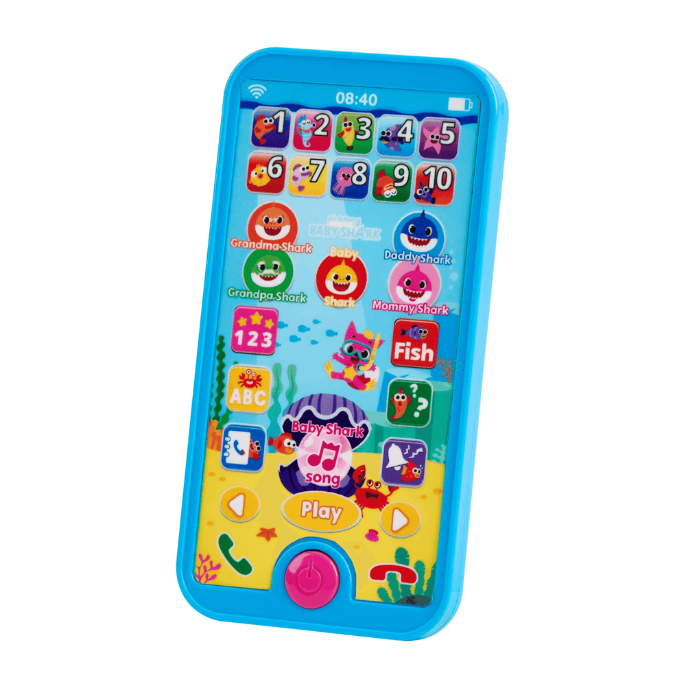 baby shark mini tablet featuring many touch screen features and baby shark song play button