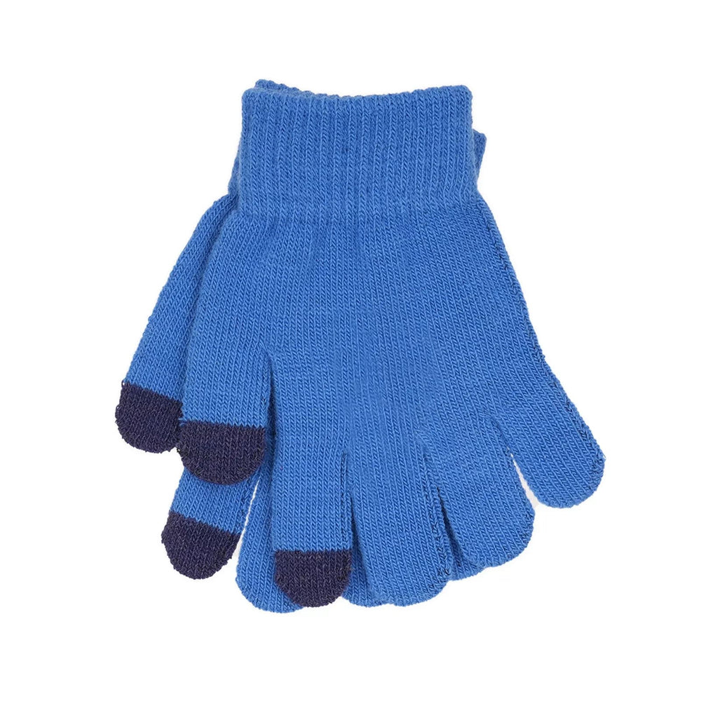 Kids blue touchscreen gloves in stretch knit fabric