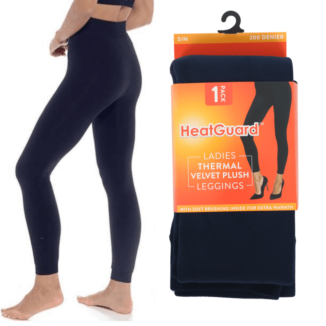 heatguard thermal velvet plush leggings in navy blue worn my lady