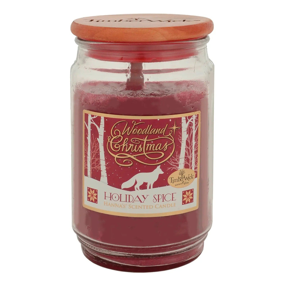 Large Holiday Spice Scented Woodland Christmas candle with wooden lid