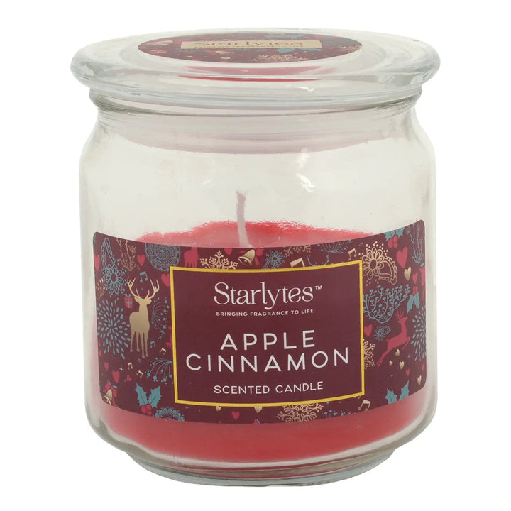 Apple Cinnamon scented Christmas candle in glass jar with lid