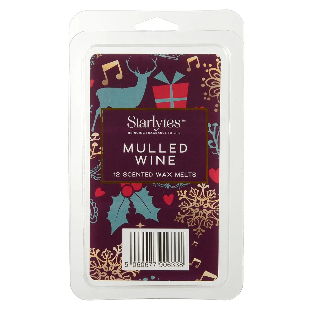 Pack of 12 Mulled Wine Christmas scented wax melts in festive packaging