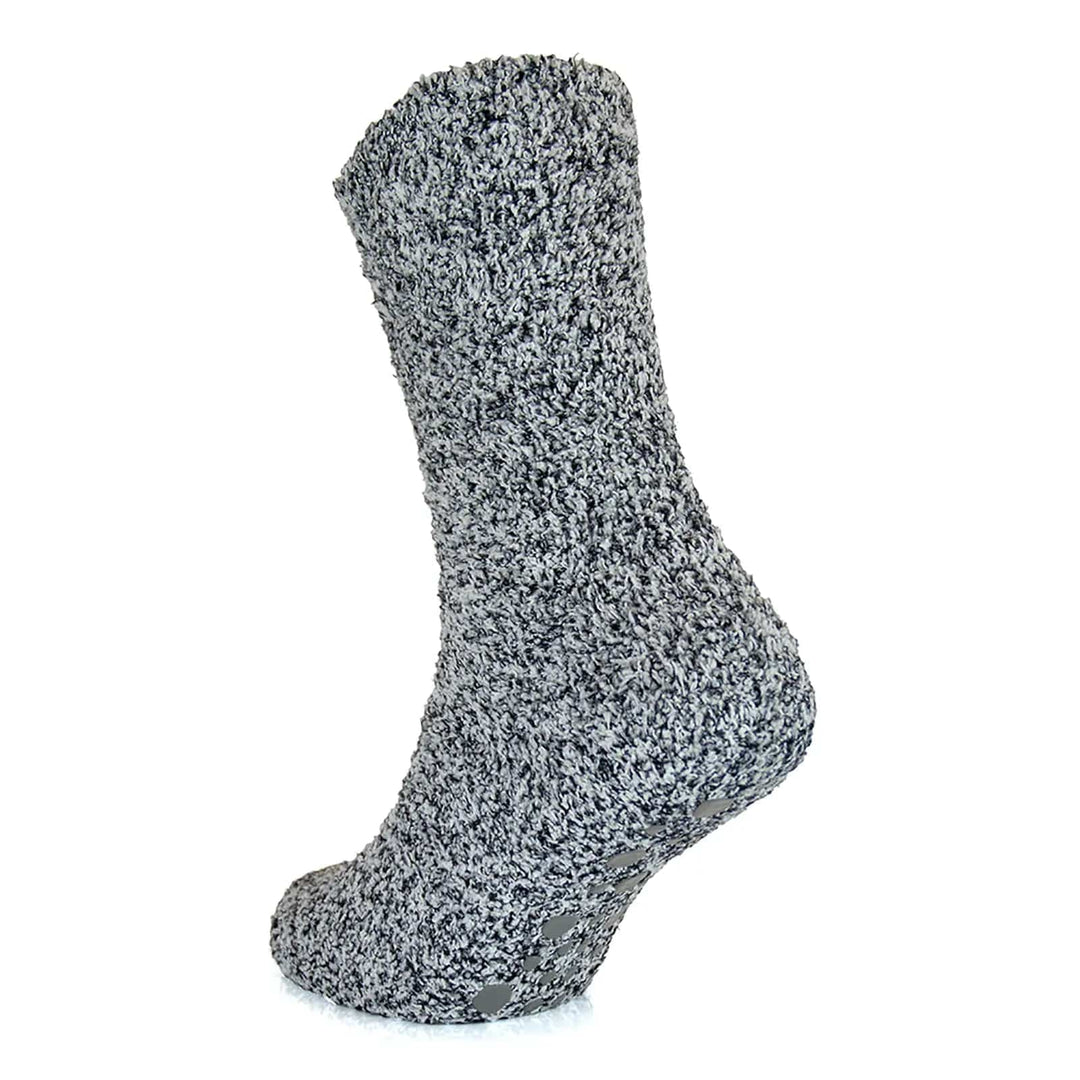 grey and black flecked slipper socks with grey gripper dots on the sole for safety