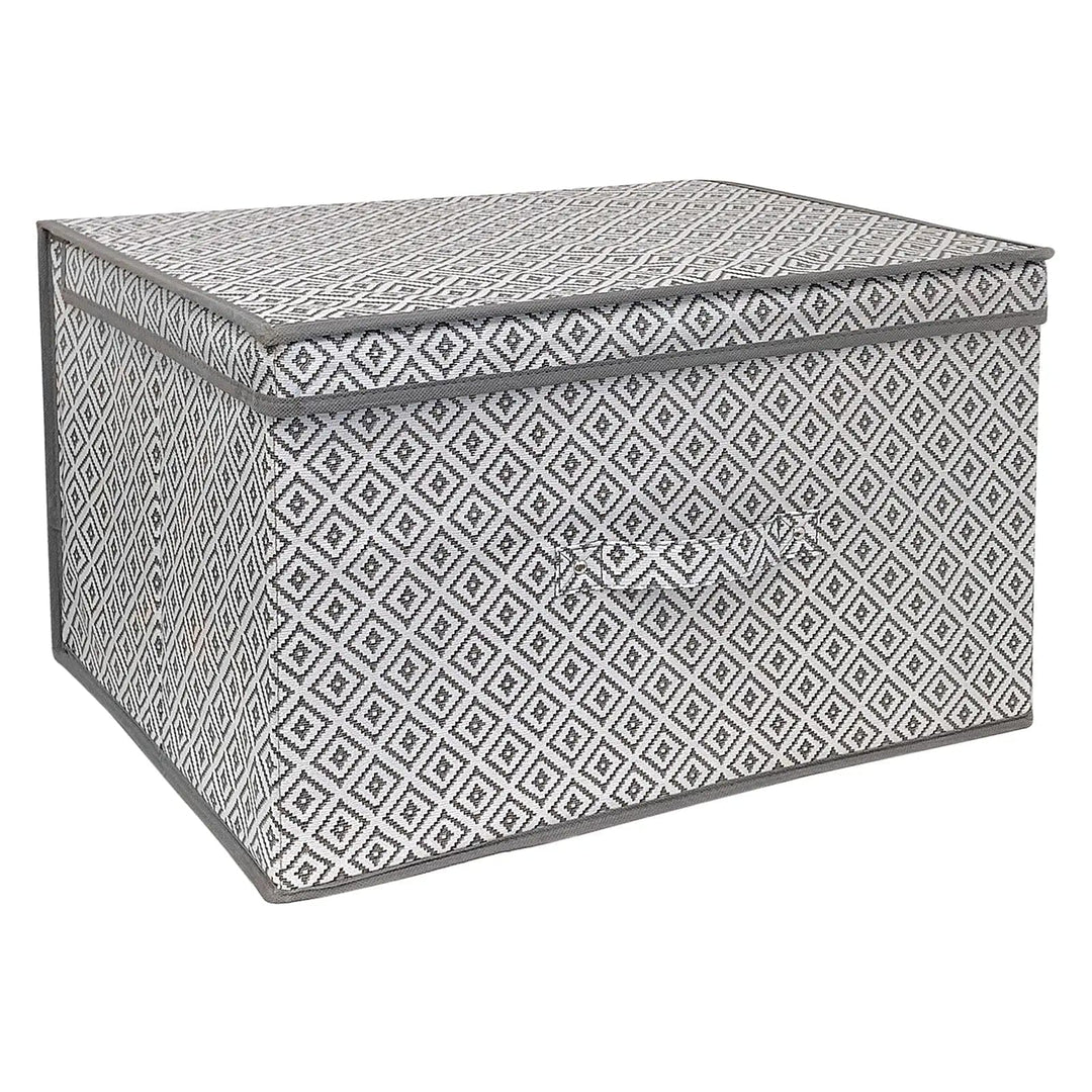 Jumbo storage chest with handle and a grey geometric pattern printed cover