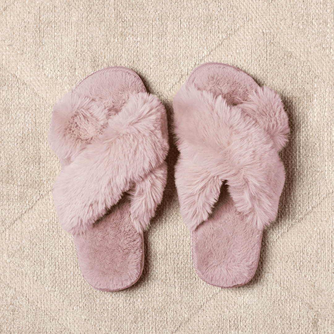 Womens Trixie Mule Slippers Crossover Sliders Soft Faux Fur