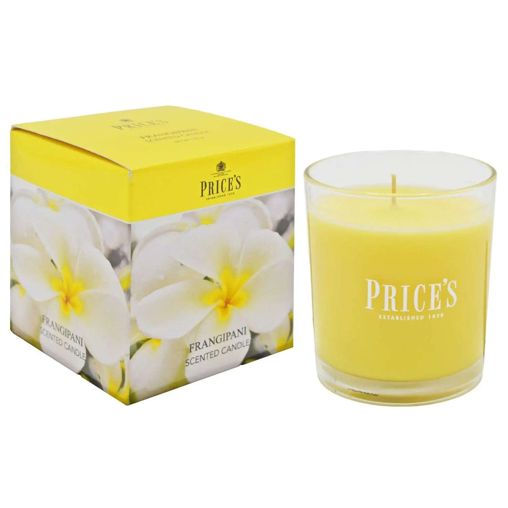 Frangipani scented candle in glass jar with gift box packaging