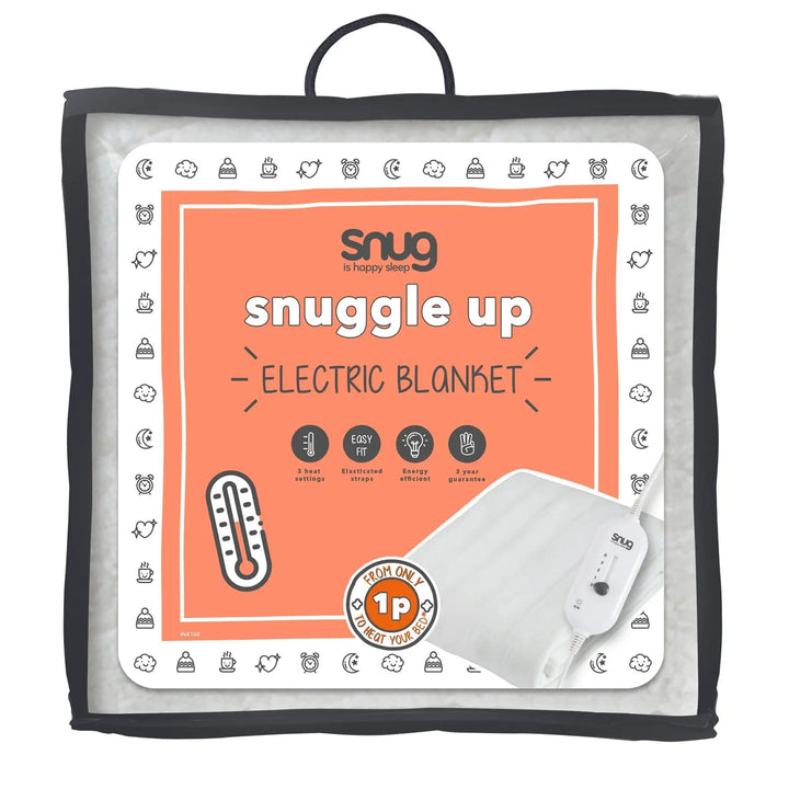 Snuggle Up electric blanket in packaging with handle