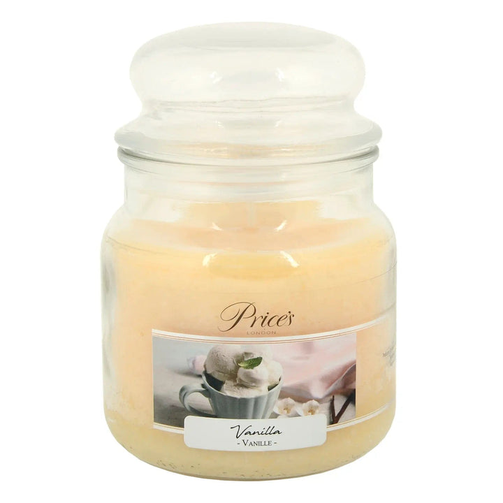 Price's Vanilla Scented candle in glass jar with lid