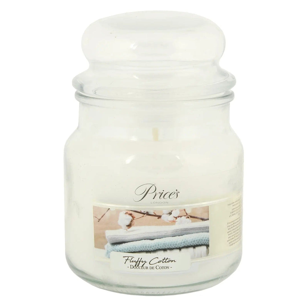 Price's Fluffy Cotton Scented candle in glass jar with lid