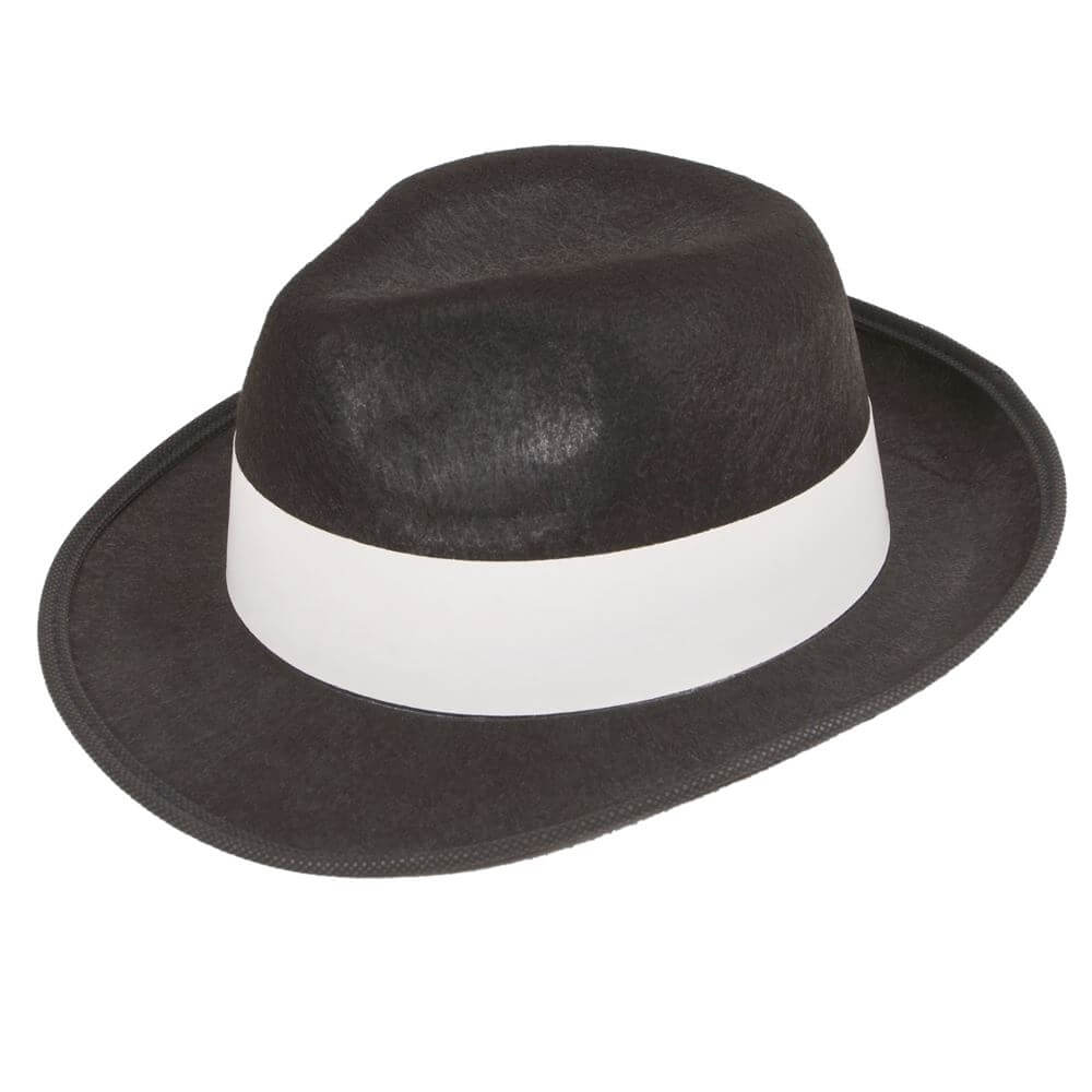 Gangster Hat Black Felt White Band 40s Mafia Fancy Dress