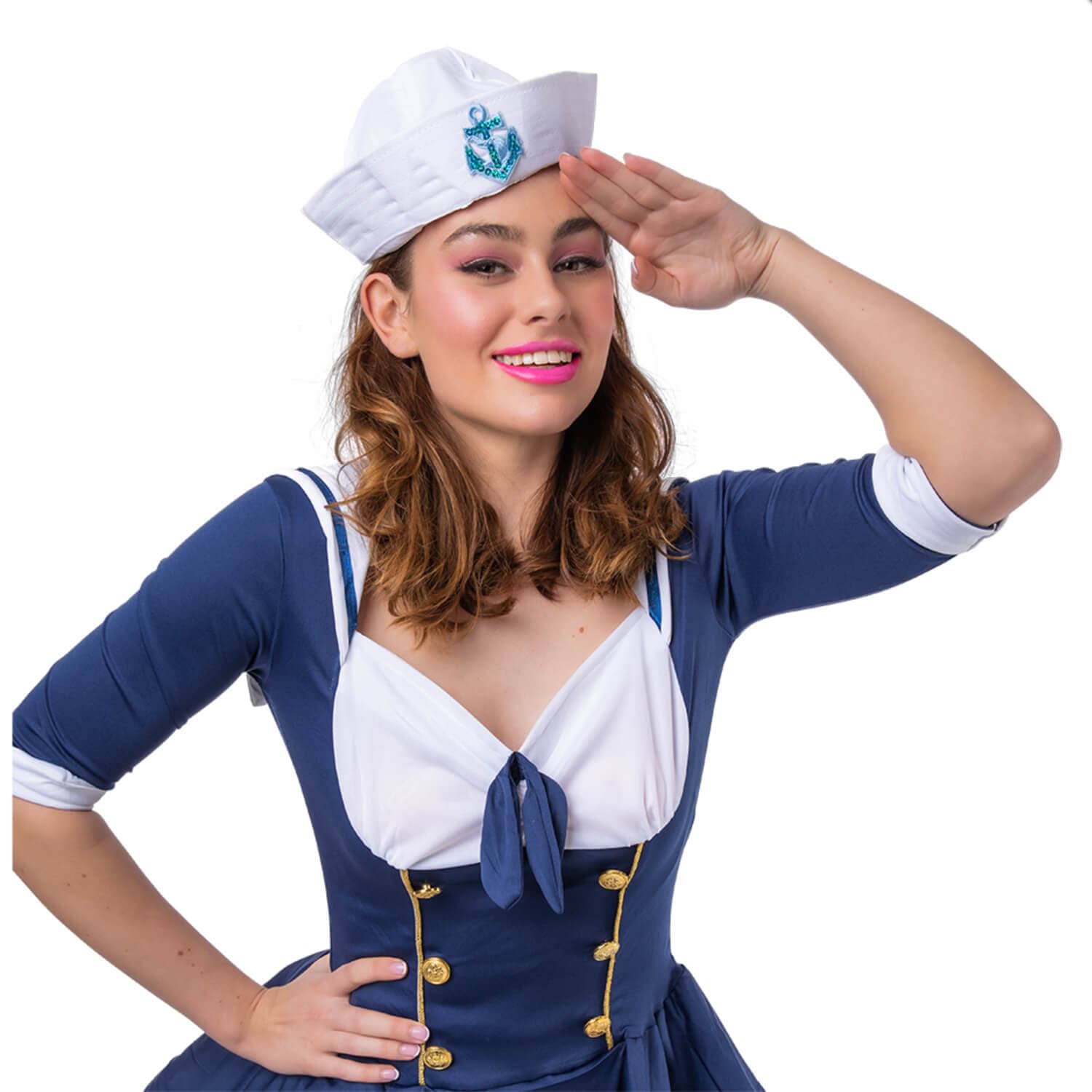 Buy Sailor Hat White Doughboy Cap Blue Anchor Fancy Dress XS Stock