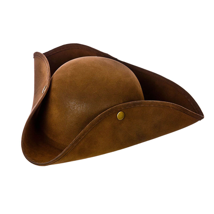 Pirate Hat Super Deluxe Brown Suede Tricorn Fancy Dress